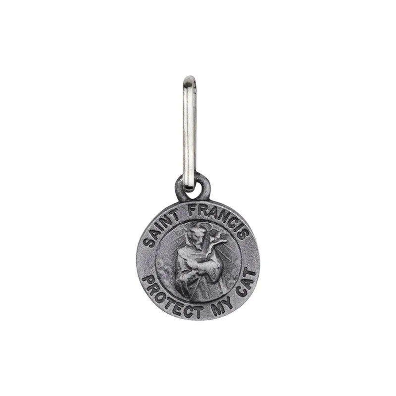 7/8 Inch Pewter Circle St. Francis &quot;Protect My Cat&quot; Pet Medal