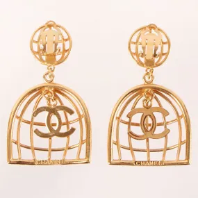 CHANEL 1993 Made Bird Cage Cc Mark Swing Earrings