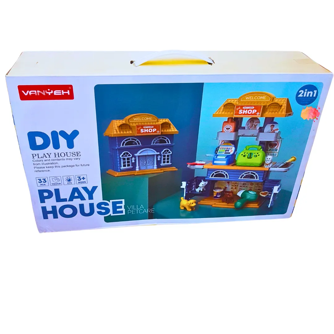 DIY Play House Villa & Pet Care 2-in-1 Playset - 33-Piece Building Set for Creative Play, Ages 3 