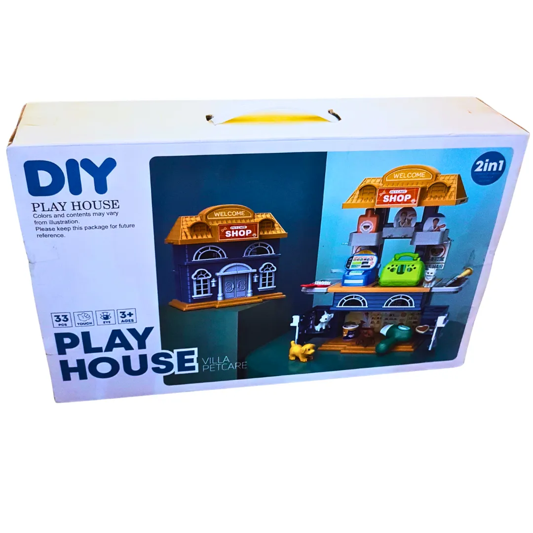 DIY Play House Villa & Pet Care 2-in-1 Playset - 33-Piece Building Set for Creative Play, Ages 3 