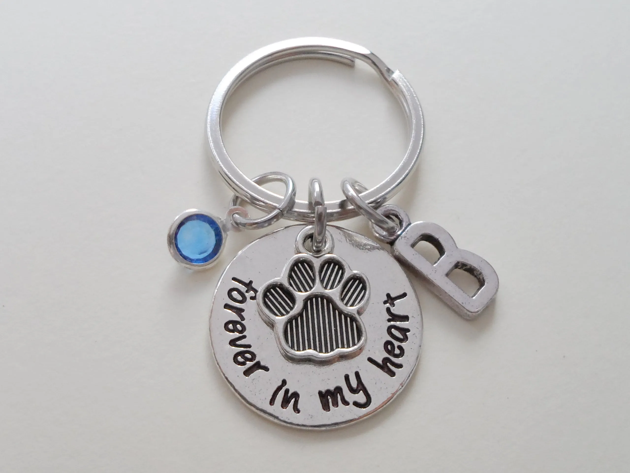 Dog Memorial Keychain • "Forever in my Heart" with Personalization and Paw Charm | By JE
