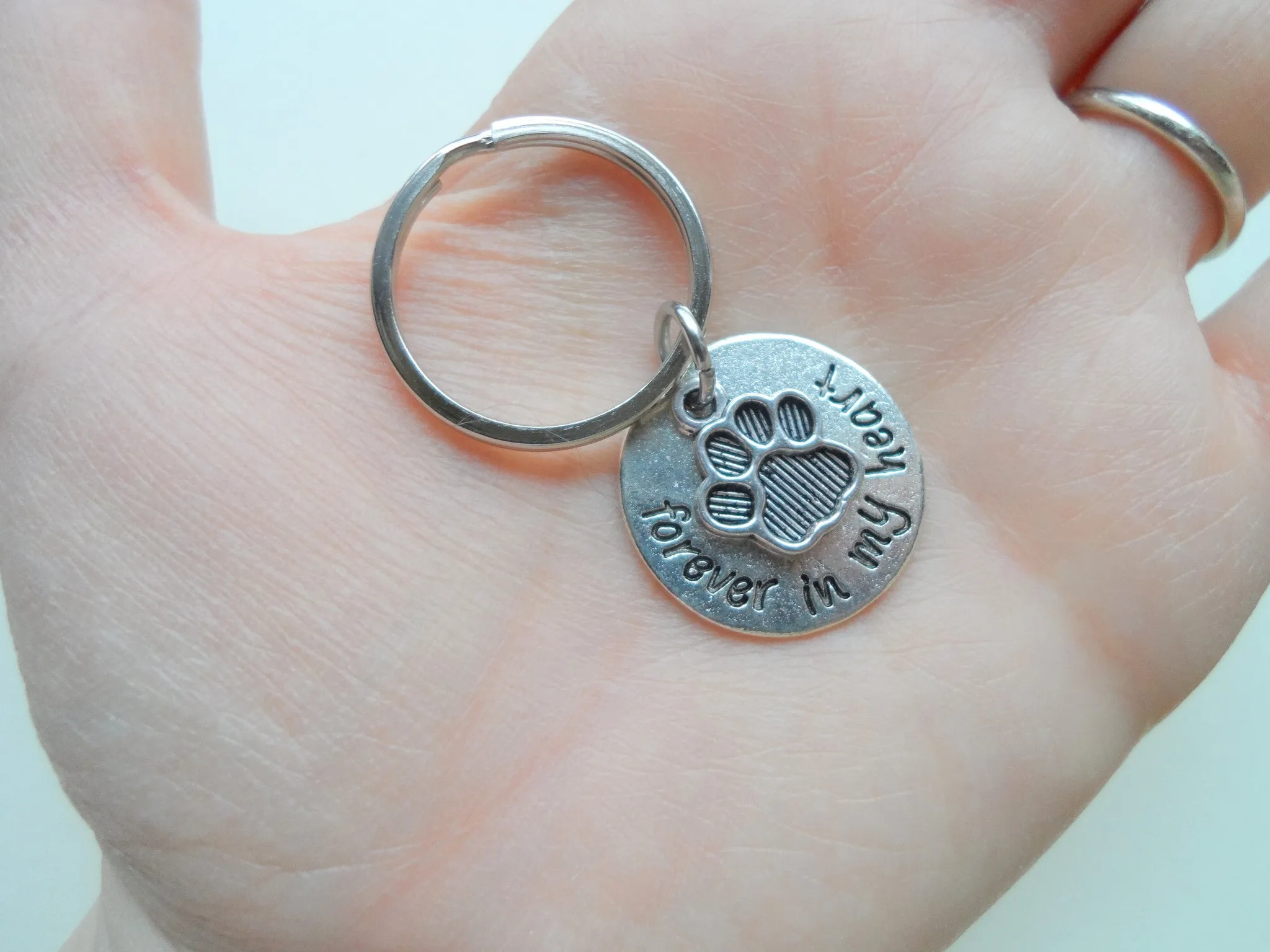 Dog Memorial Keychain • "Forever in my Heart" with Personalization and Paw Charm | By JE