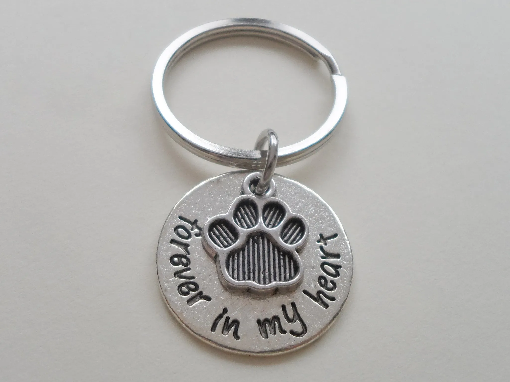 Dog Memorial Keychain • "Forever in my Heart" with Personalization and Paw Charm | By JE