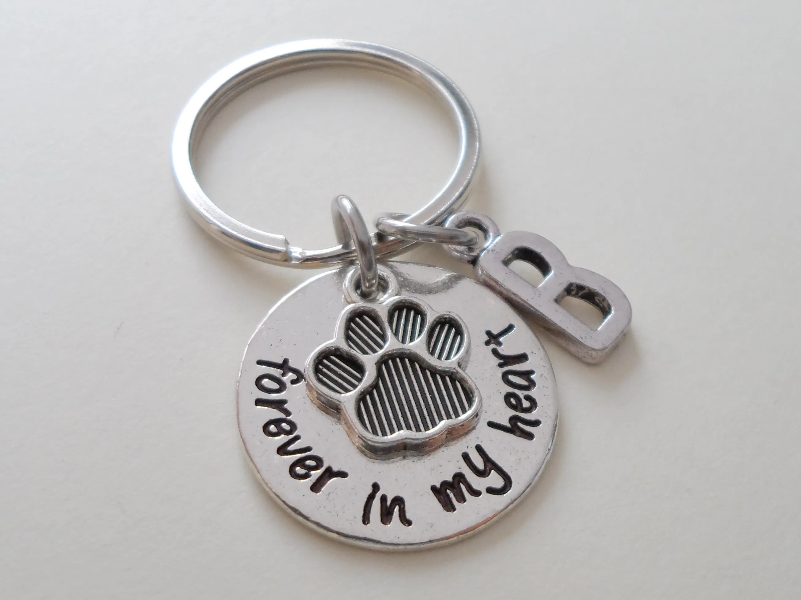 Dog Memorial Keychain • "Forever in my Heart" with Personalization and Paw Charm | By JE