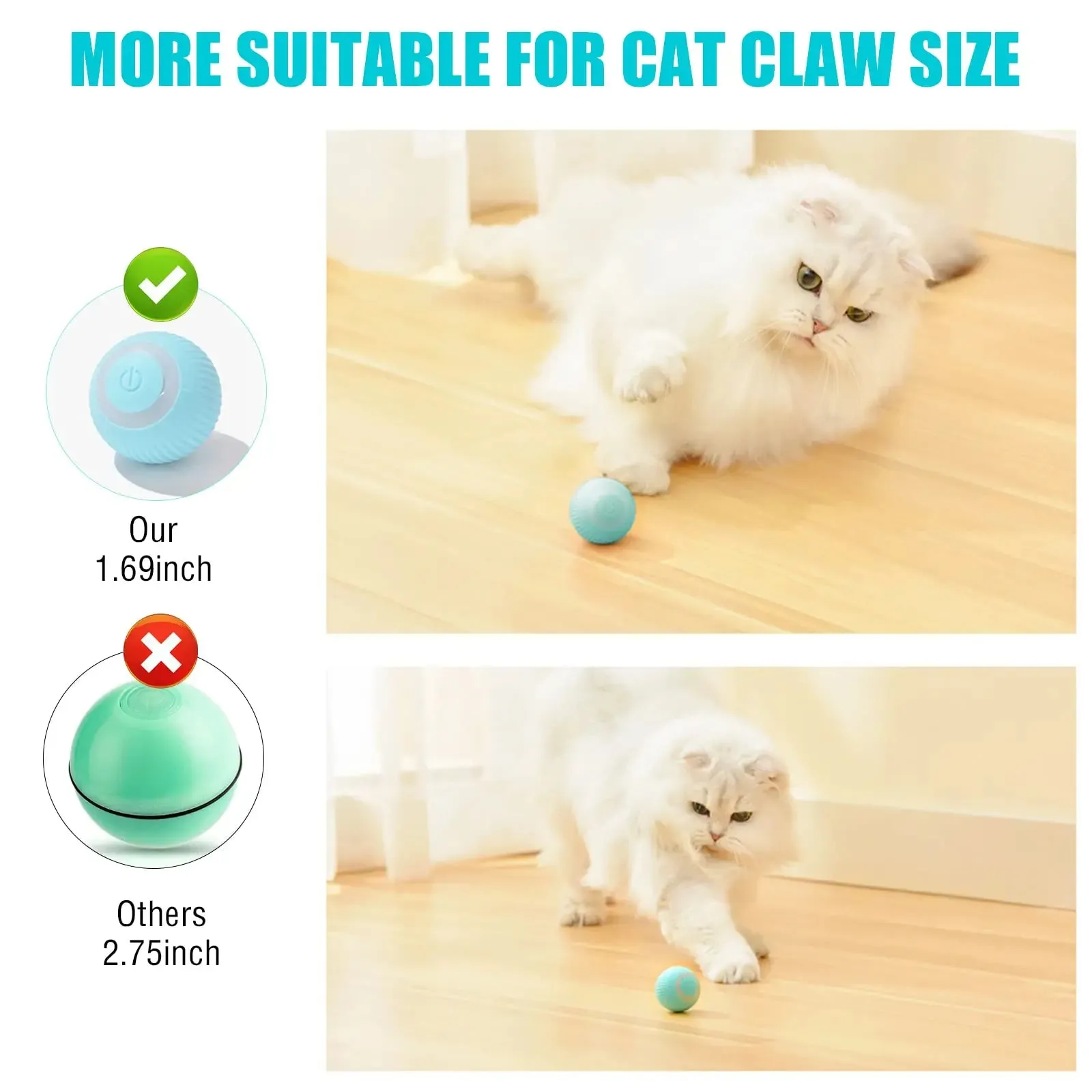 Interactive Cat Toys Ball, Automatic 360° Self-Rotating Rolling Ball USB Accessories Cats Pet Exercise Chase Toy Ball for Kitten