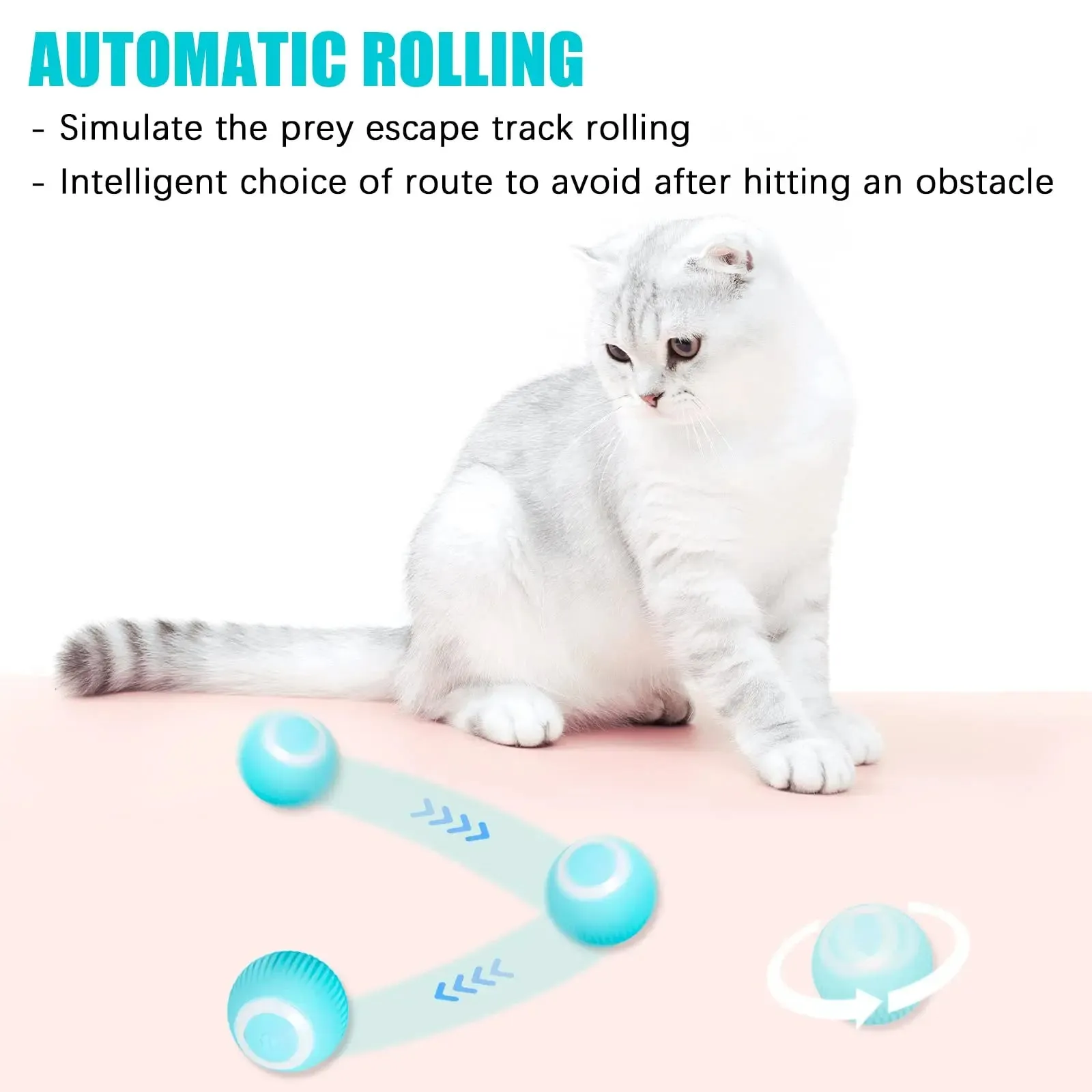 Interactive Cat Toys Ball, Automatic 360° Self-Rotating Rolling Ball USB Accessories Cats Pet Exercise Chase Toy Ball for Kitten