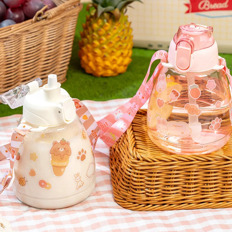 Kawaii Cartoon Pink Rabbit Large Capacity Water Bottle