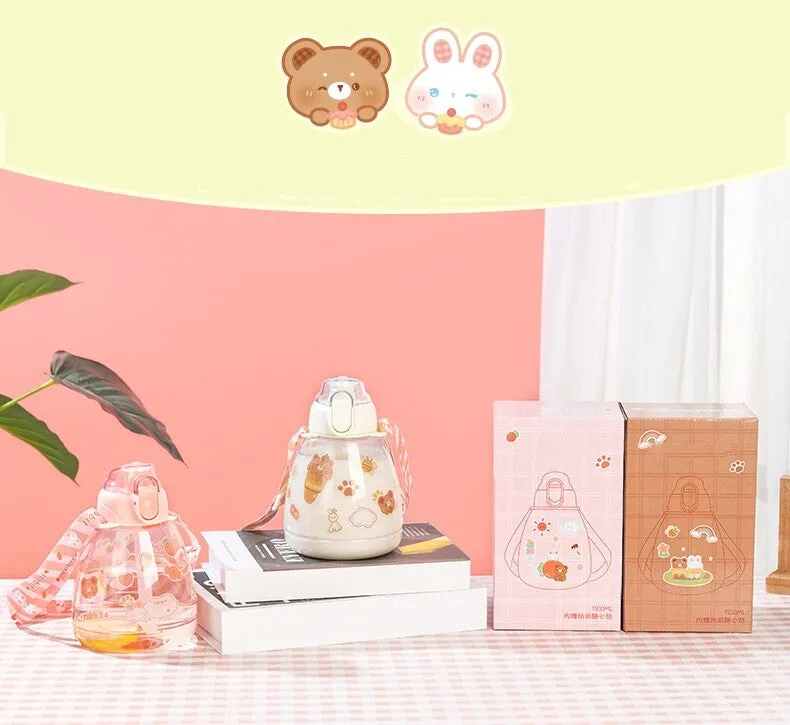 Kawaii Cartoon Pink Rabbit Large Capacity Water Bottle