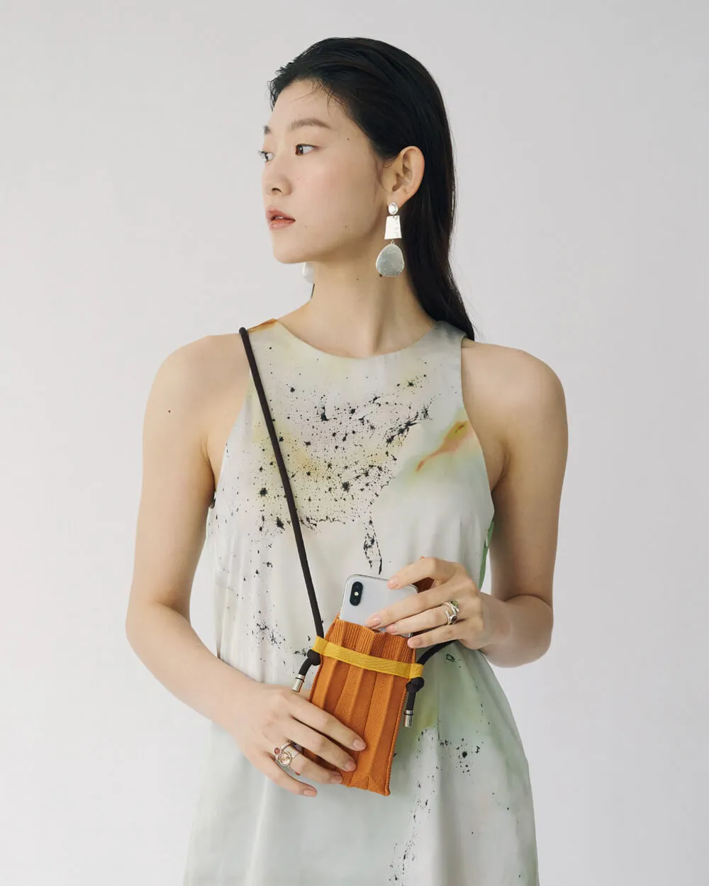 Knit Pleated Phone Bag made from Recycled Ocean Plastic - Flamingo