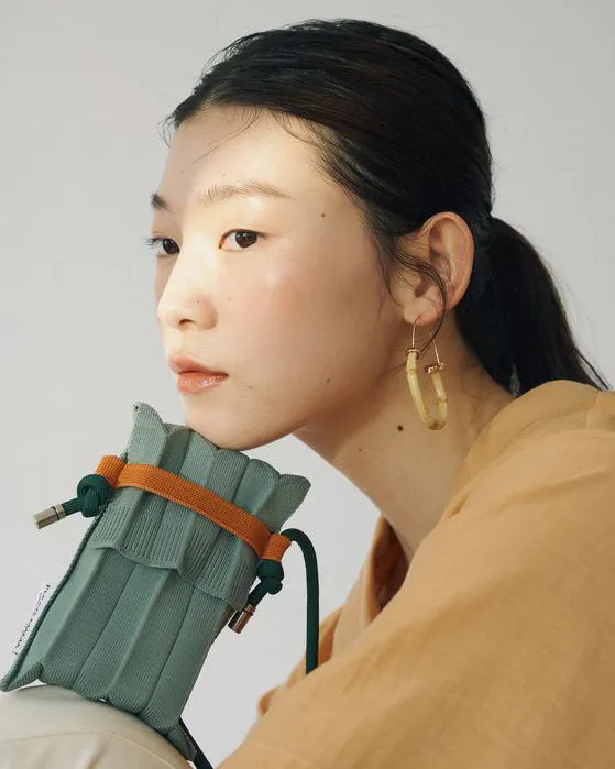 Knit Pleated Phone Bag made from Recycled Ocean Plastic - Flamingo