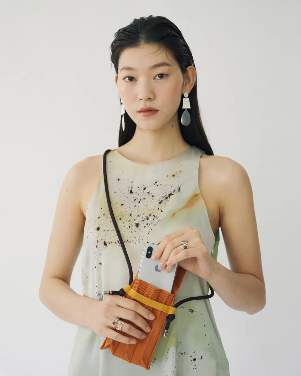 Knit Pleated Phone Bag made from Recycled Ocean Plastic - Flamingo
