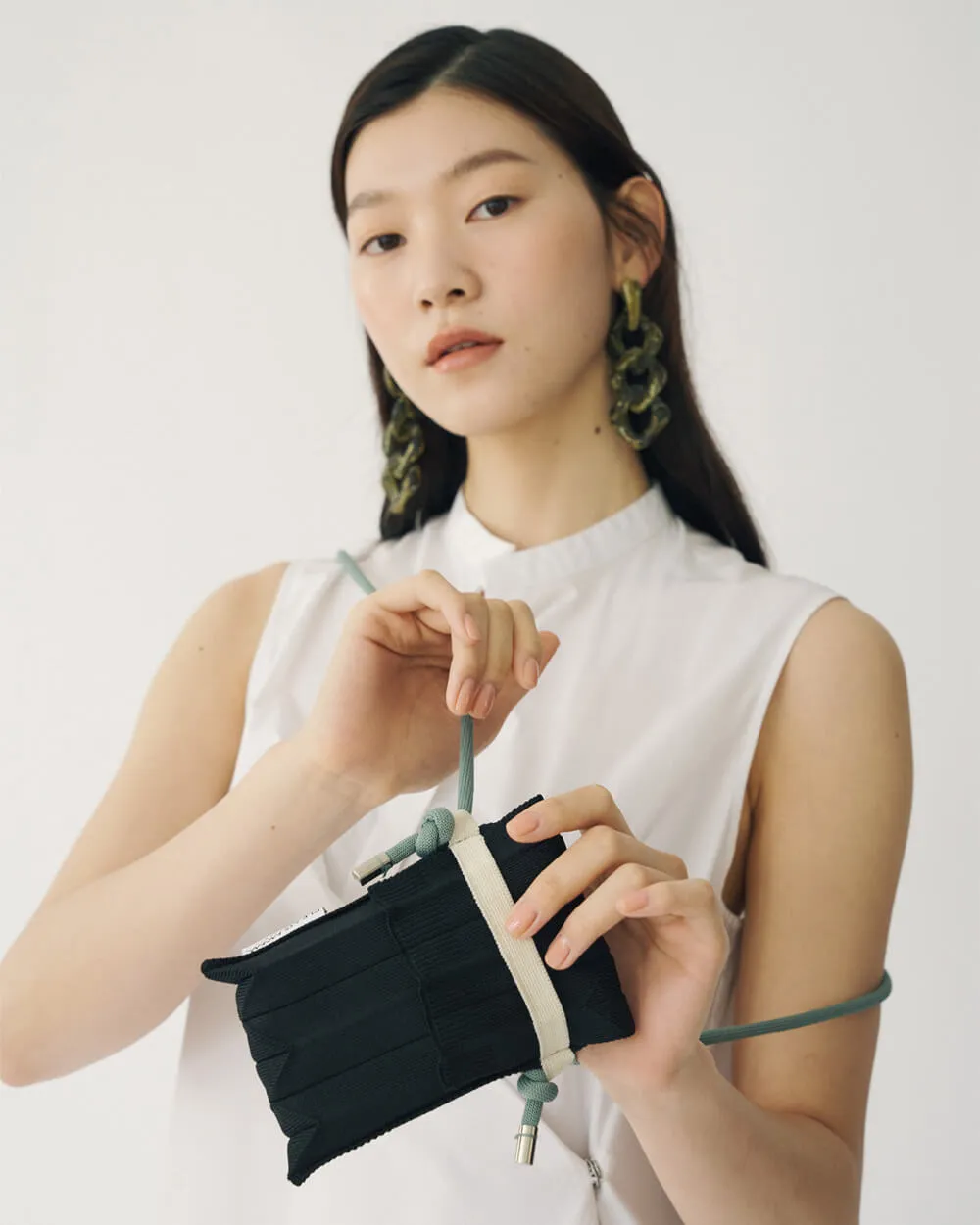 Knit Pleated Phone Bag made from Recycled Ocean Plastic - Green