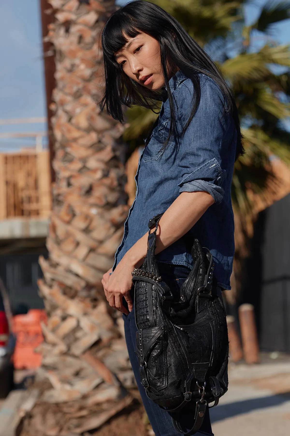 Mini RAGE CAGE Black Leather Hobo Shoulder Bag by Jungle Tribe